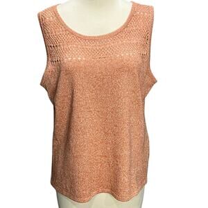 St John Sport Tank Top Womens L Orange Knit Wool Blend Crochet Yacht Old Money